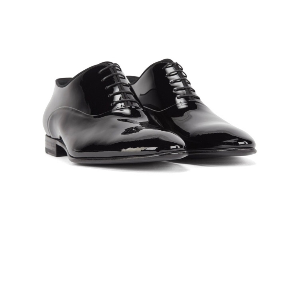 NIB Hugo Boss Patent Leather Oxford with Grograin Collar Piping